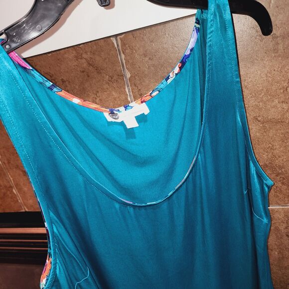 FLOREAT LOVED By ANTHROPOLOGE Sz L Teal Rayon Silky Coastal Clean Girl Tank Top - Picture 2 of 6
